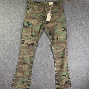 MNML Bootcut Camo Pants Men 33x35 Streetwear Fashion Paint Splatter Grunge NEW
